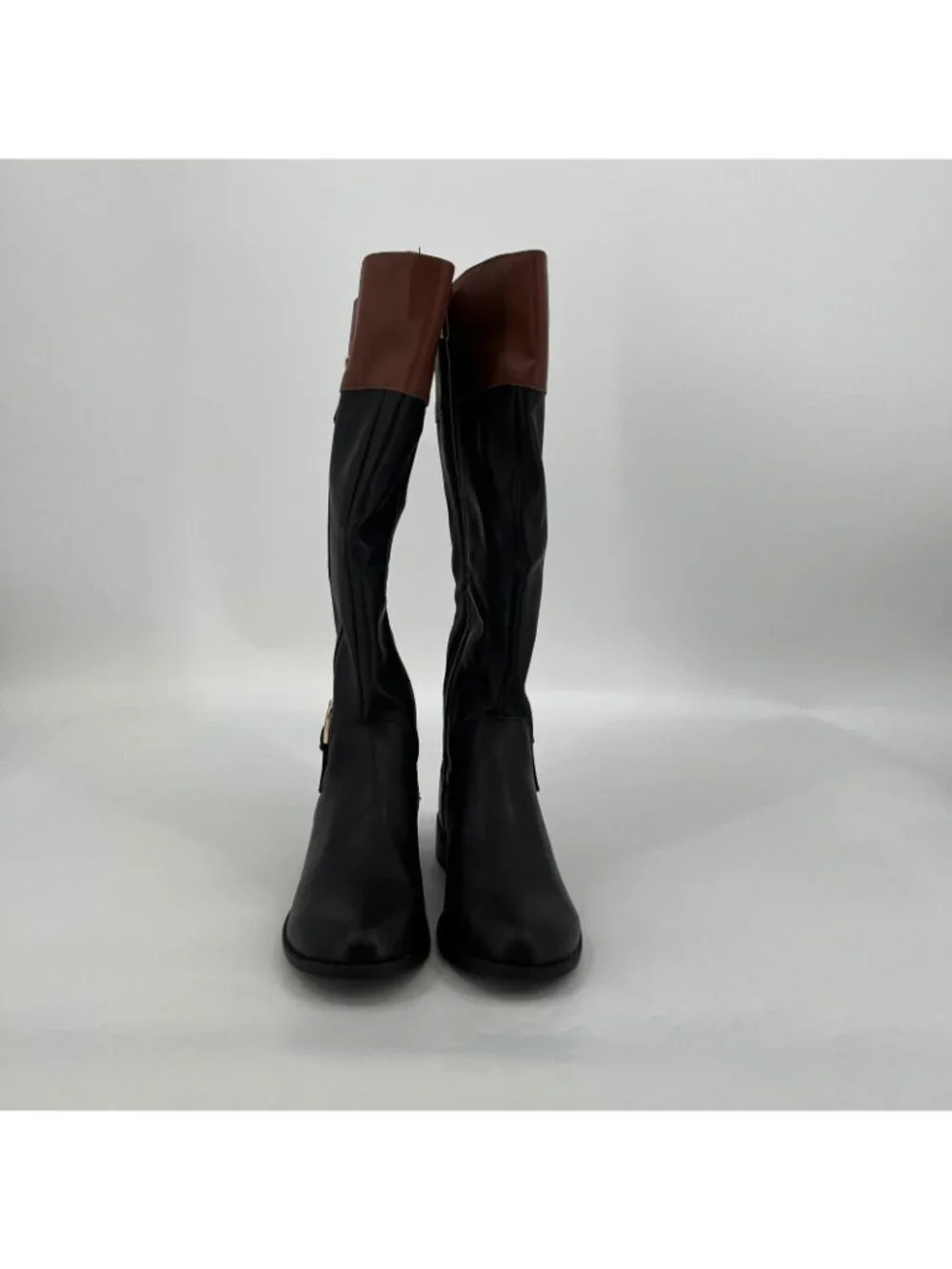 Jones New York Leodenn Knee High Boots Black Cognac Size 6M Synthetic Zip Buckle